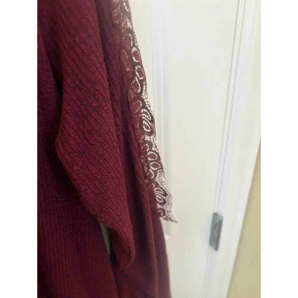 New Premise Large Ribbed Knit Lace Long Sleeve Tunic Top Women's Size XL